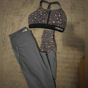 Victoria's Secret Gray and Pink Leopard Activewear Set